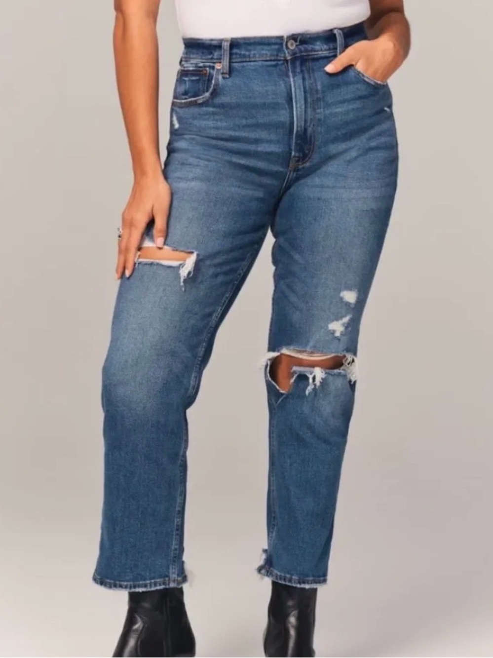 *ABERCROMBIE & FITCH* Med Wash Denim Ankle Straight Ultra High Rise Jeans Sz 2L
